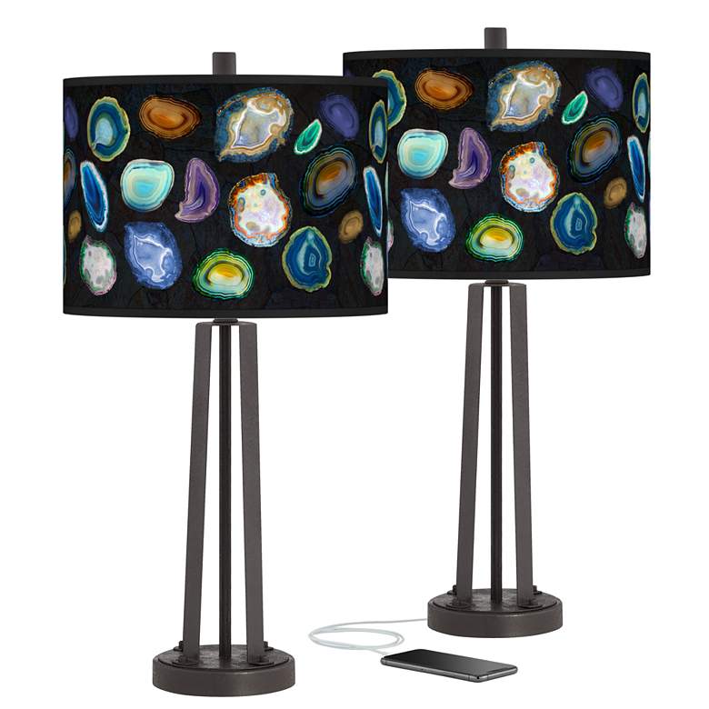 Image 1 Agates and Gems II Susan Dark Bronze USB Table Lamps Set of 2