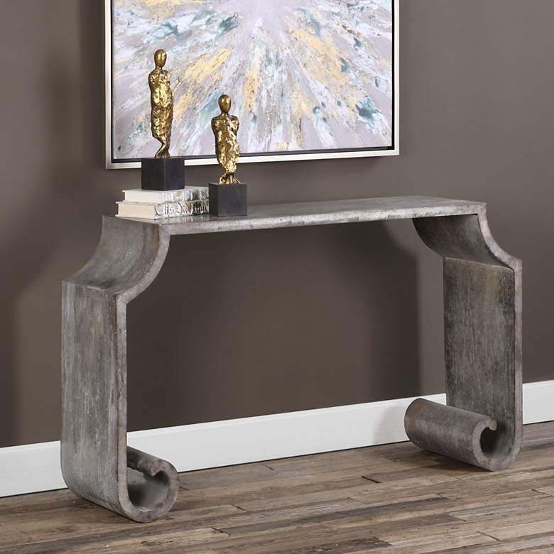 Image 1 Agathon 54" Wide Acid-Washed Zinc Scroll Console Table