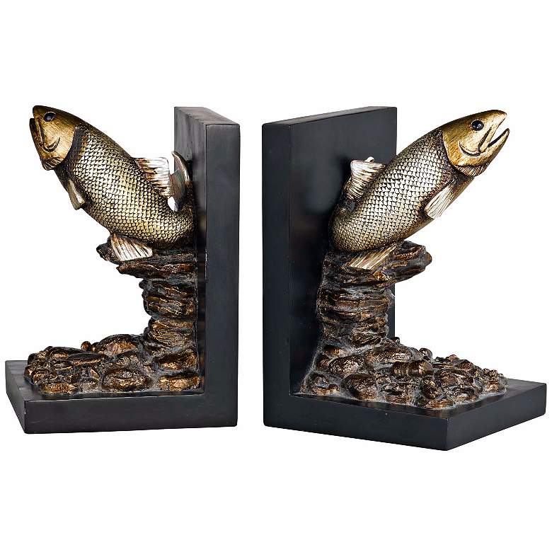 Image 1 Aged Bronze Trout Bookends