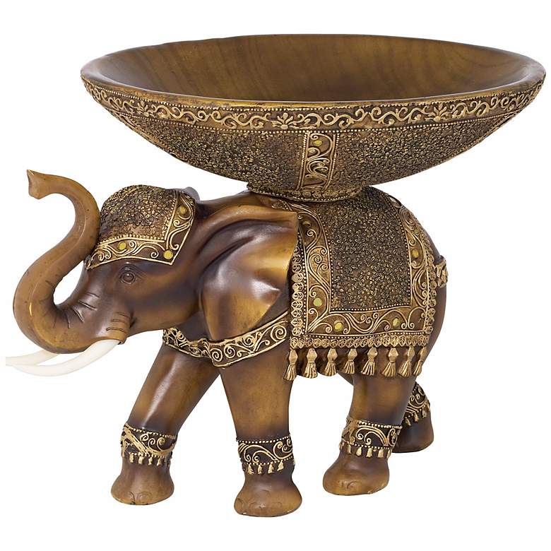 Image 1 Aged Brown Elephant Sculpture with Serving Bowl