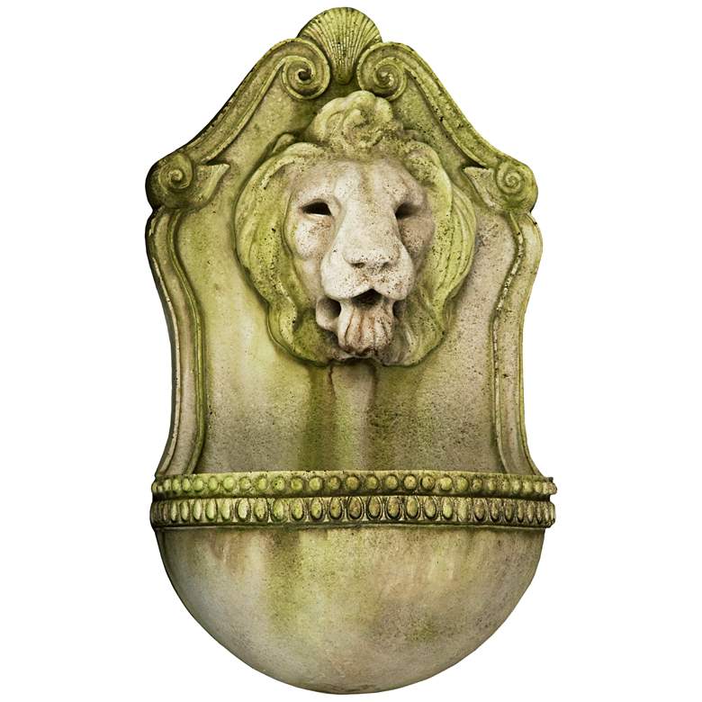 Image 2 Aged Lion 23 1/2 inch High White Moss Outdoor Wall Fountain