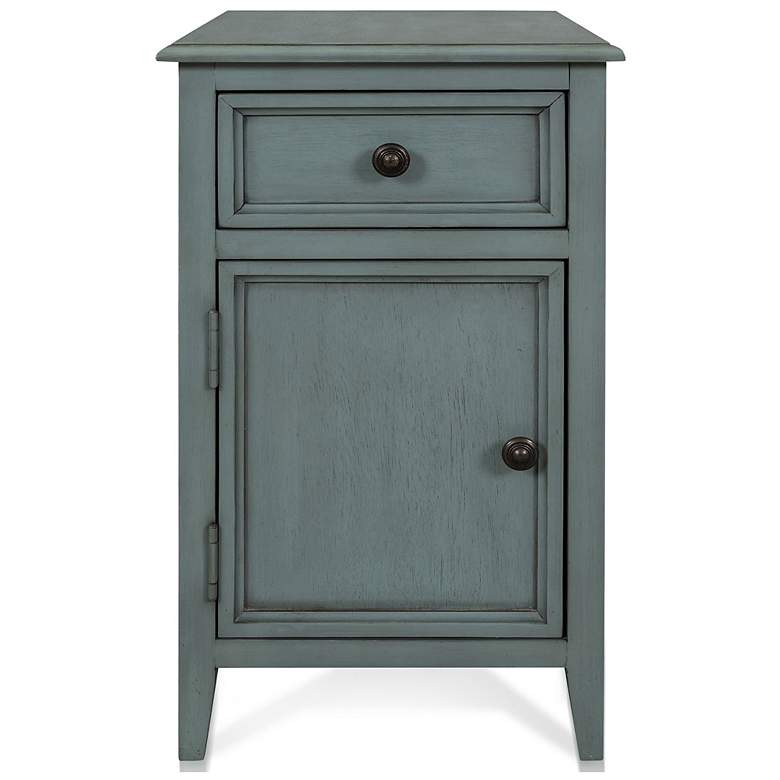 Image 1 Aged Seafoam Side Table w/ Drawer and Cabinet 115"Wx25"Hx19"