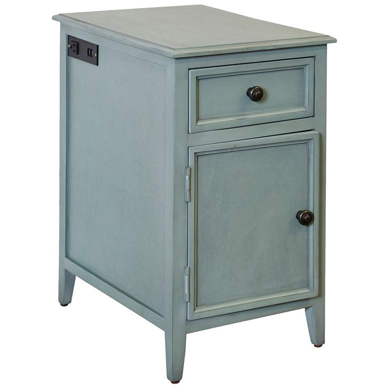 Image 1 Aged Seafoam Side Table w/ Drawer & Cabinet 15"Wx25"Hx19"