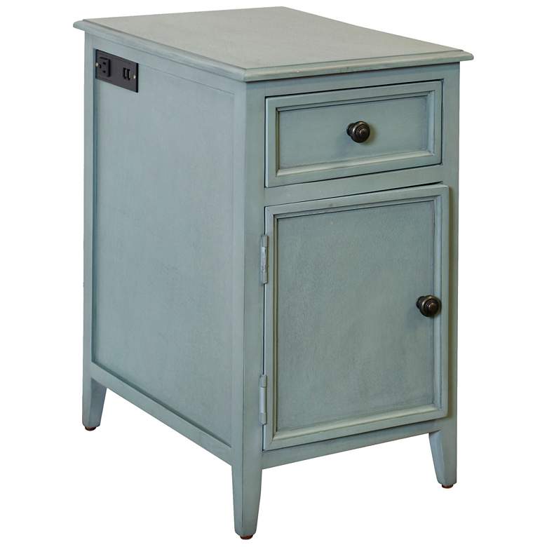 Image 1 Aged Seafoam Side Table With Drawer And Cabinet