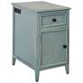 Aged Seafoam Side Table With Drawer And Cabinet