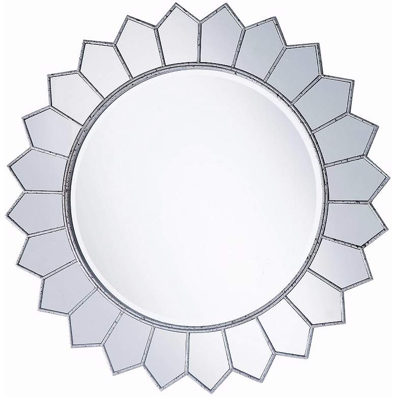 Image 1 Aged Silver Sunflower 36 inch Round Wall Mirror