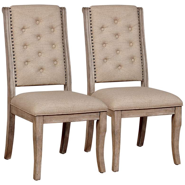 Image 1 Aggate Beige Tufted Fabric Side Chairs Set of 2
