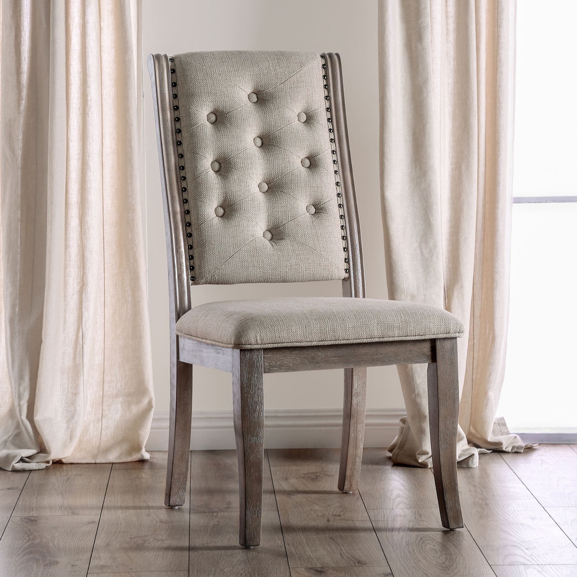 Aggate Beige Tufted Fabric Side Chairs Set of 2