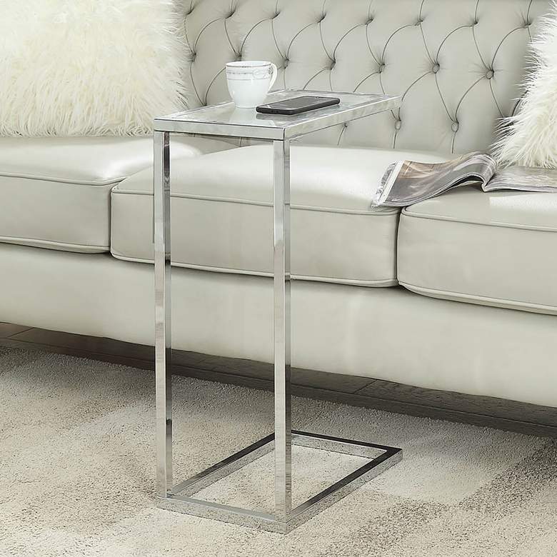 Image 1 Aggie 16" Wide Glass Top and Chrome Modern Computer Tray Table