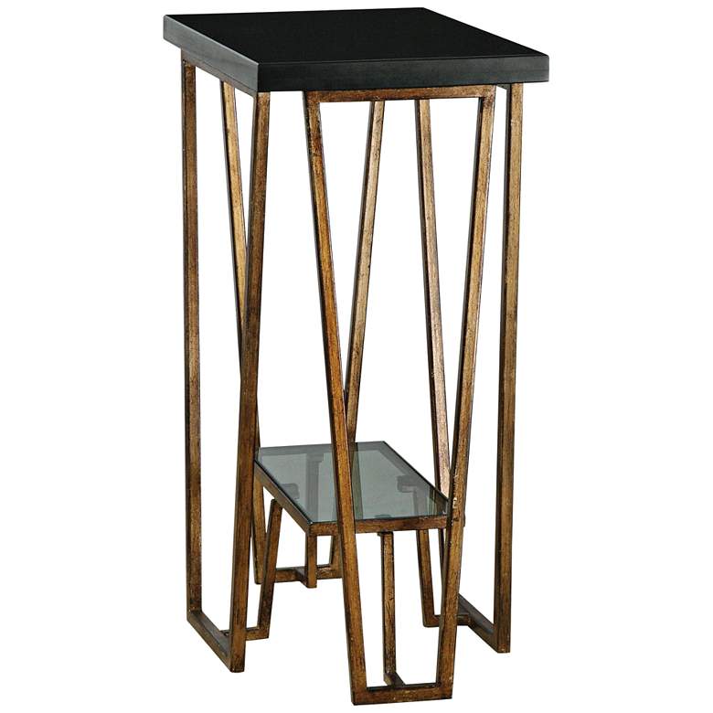 Image 1 Agnes 16 inch Wide Black Granite and Gold Leaf Accent Table