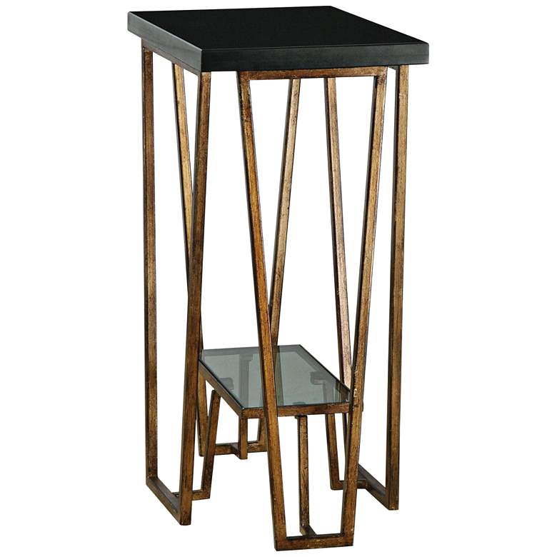 Image 1 Agnes 16" Wide Black Granite and Gold Leaf Accent Table