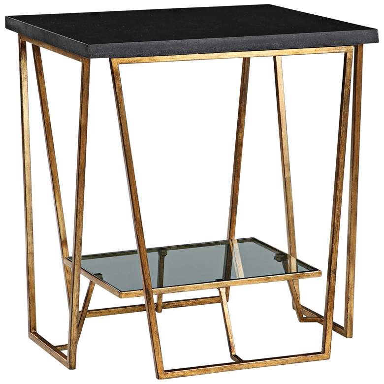 Image 1 Agnes Black Granite Top and Gold Leaf Iron End Table