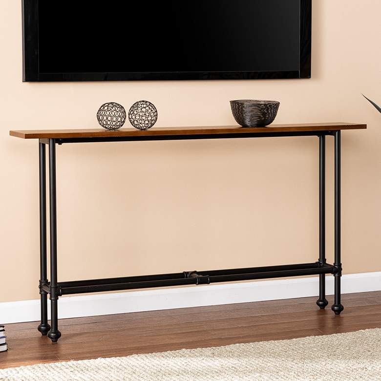 Image 1 Agnew 56" Wide Espresso Wood Black Iron Console Table
