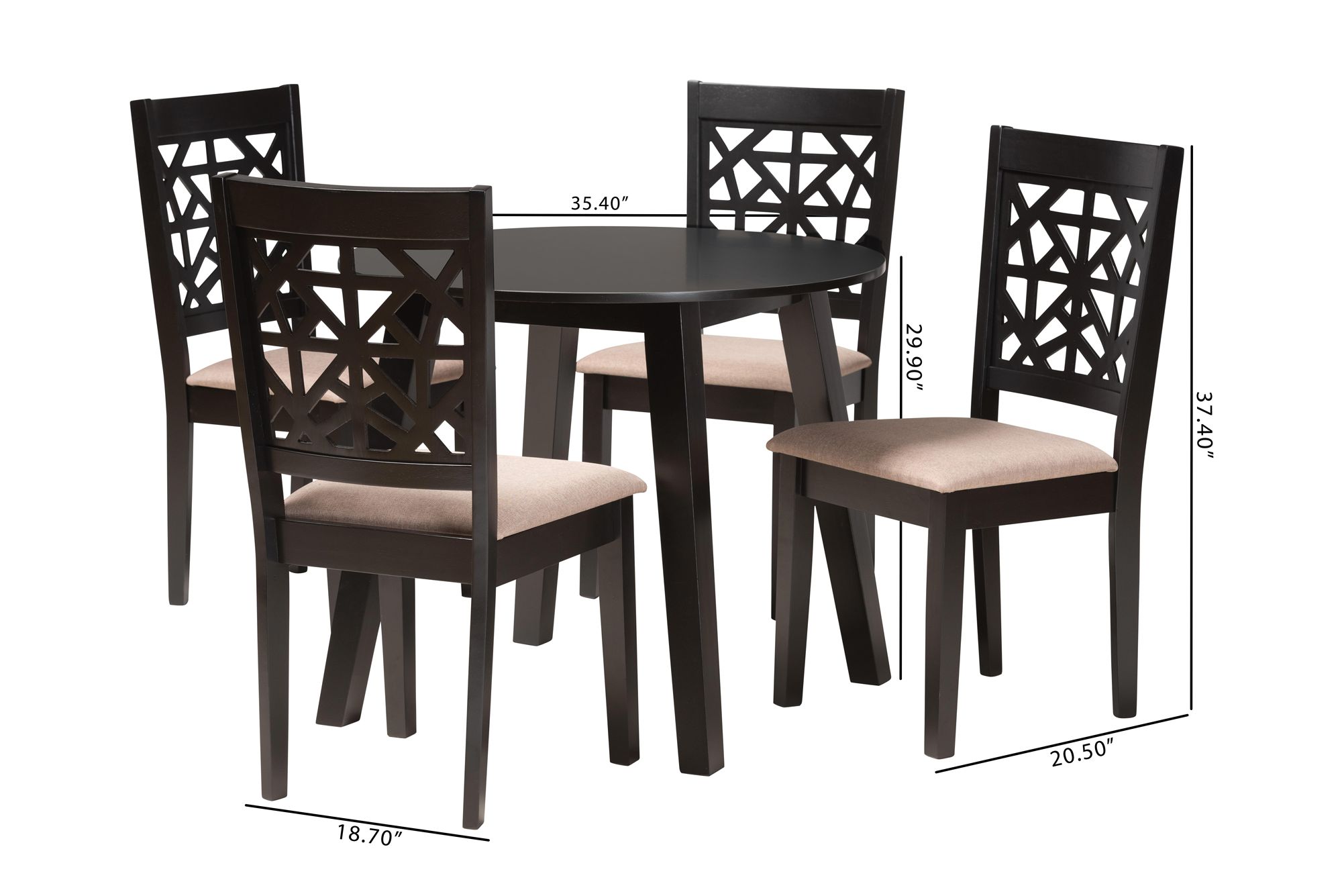 Aiden Beige Fabric 5-Piece Dining Table and Chairs Set
