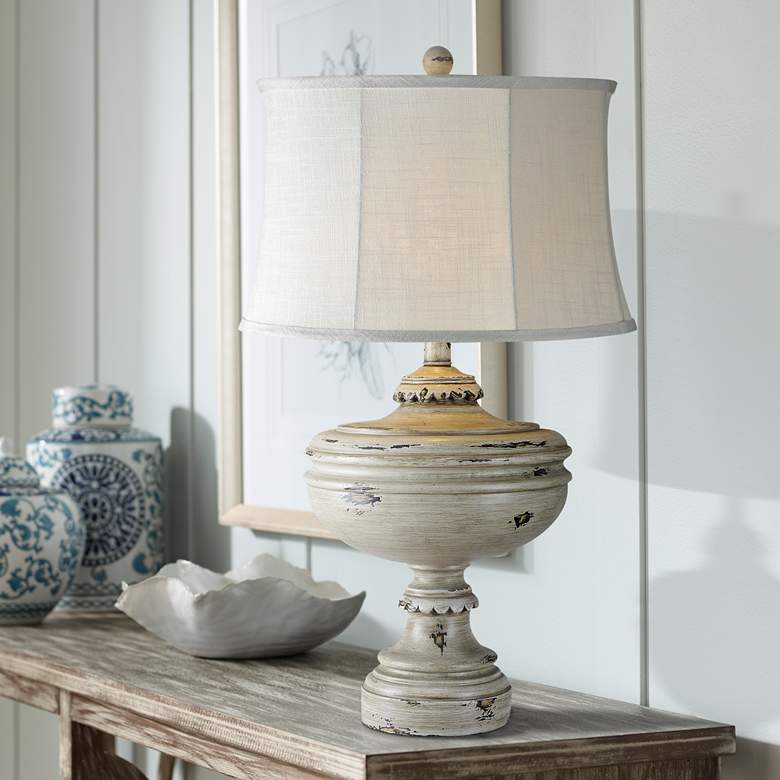 Image 1 Aiden Distressed White Wash Cottage Farmhouse Table Lamp