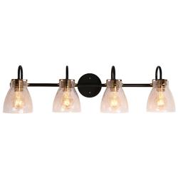 Aidtyrtm 30 3/4" Wide Black Brass Metal 4-Light Bath Light