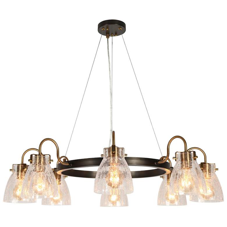 Image 1 Aidtyrtm 34.3" Wide Gold and Black 8-Light Wagon Wheel Chandelier