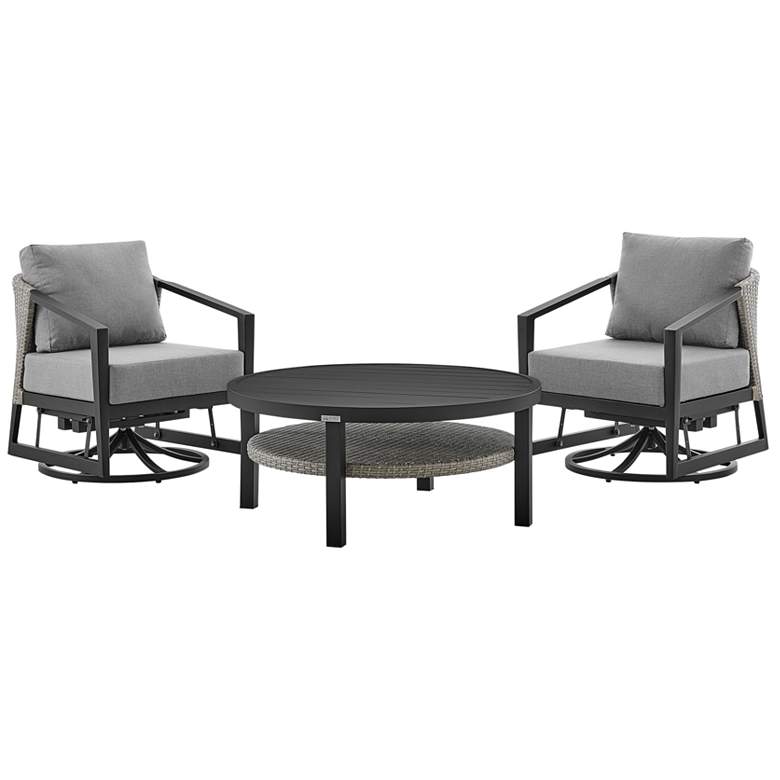 Image 1 Aileen 3 Piece Patio Outdoor Swivel Seating Set in Aluminum with Wicker