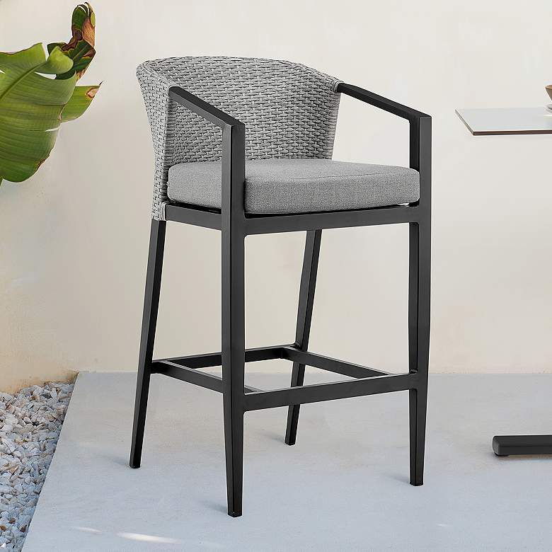 Image 1 Aileen 30" Black and Gray Wicker Outdoor Bar Stool