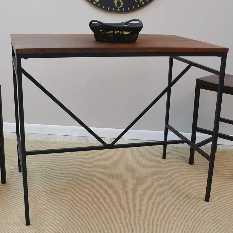 Image 1 Aileen 42" Wide Chestnut Wood Black Metal Rectangular Bar Table