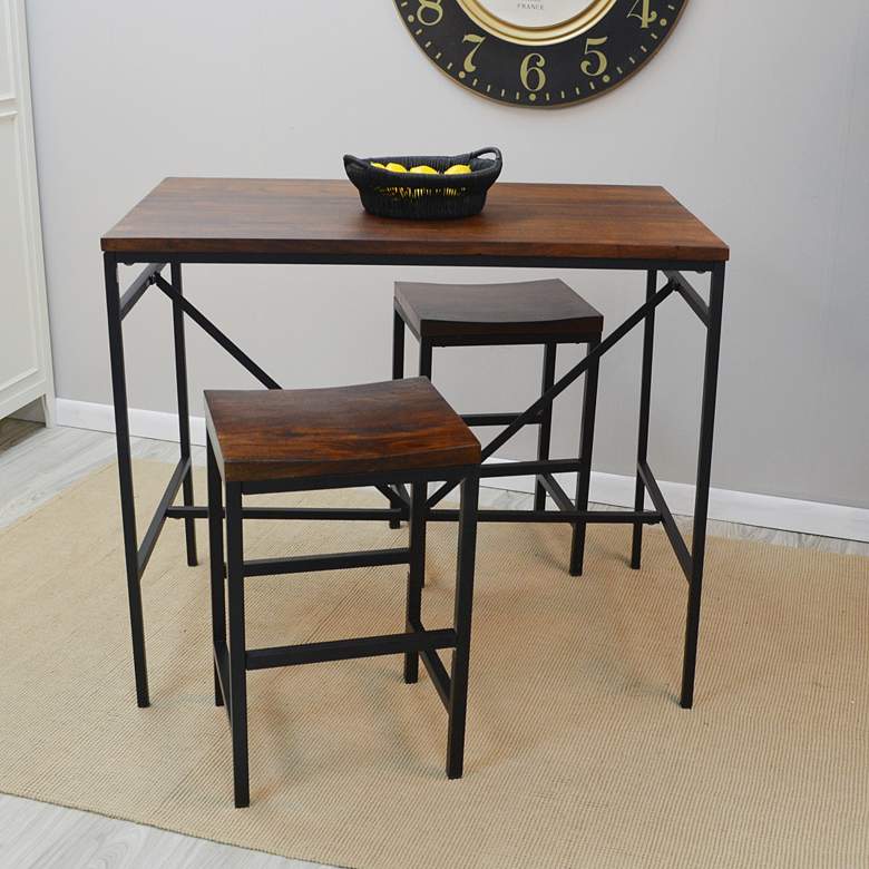 Image 3 Aileen 42" Wide Chestnut Wood Black Metal Rectangular Bar Table more views