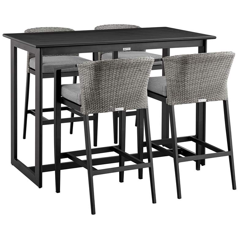 Image 1 Aileen Outdoor 5-Piece Bar Table Set in Aluminum with Grey Cushions