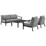 Aileen Outdoor Patio 4-Piece Lounge Set in Aluminum and Wicker