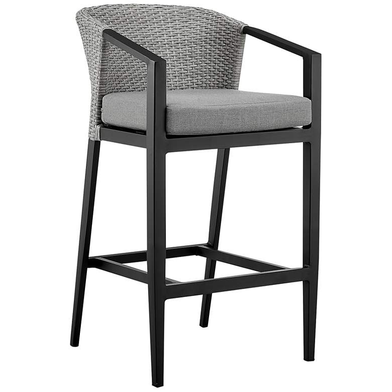 Image 2 Aileen Outdoor Patio Bar Stool in Aluminum and Wicker with Cushions
