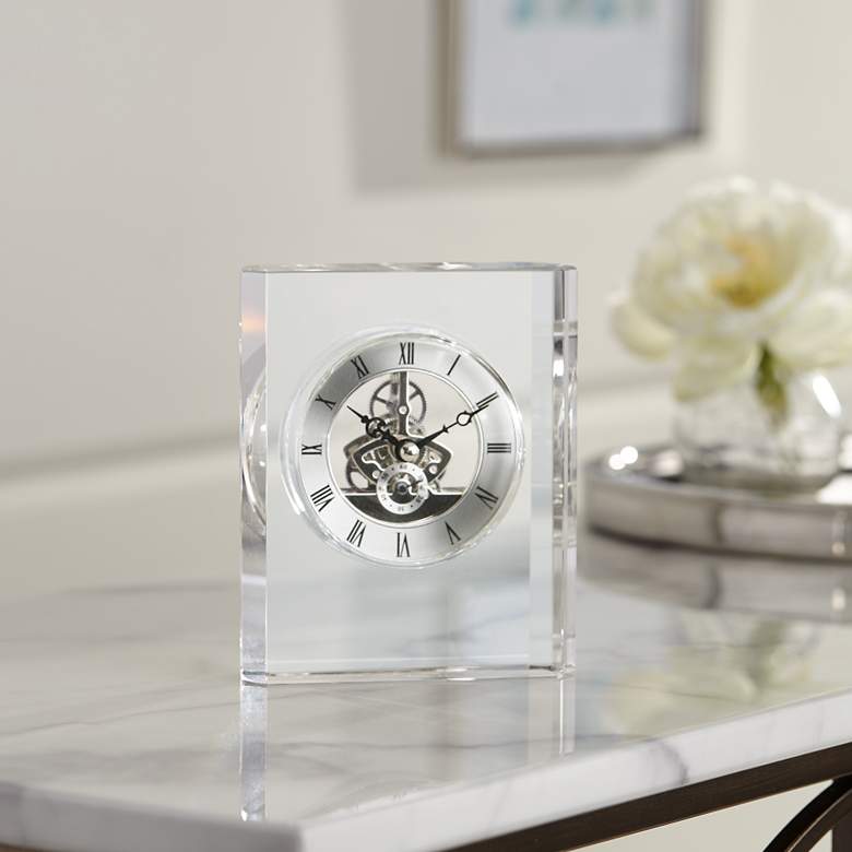 Image 1 Aimee 6 inch High Rectangular Crystal Table Clock