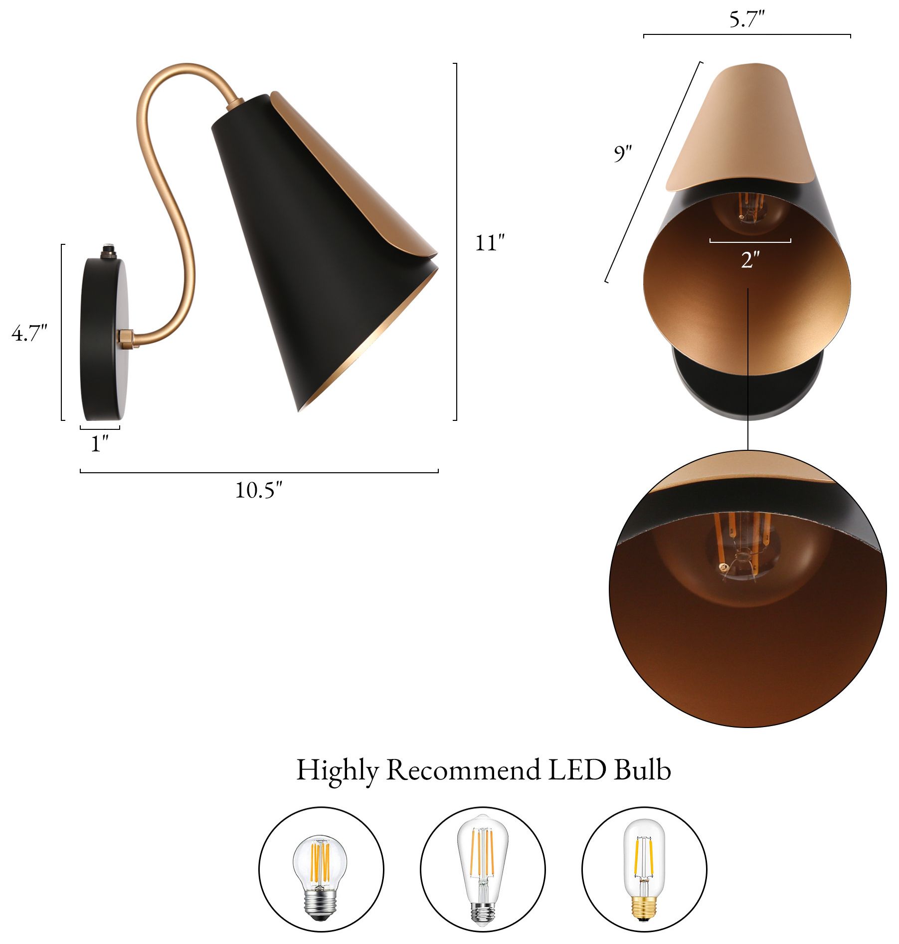 Image 2 Aimone 5.7" Wide Black Gold 1-Light Outdoor Wall Sconce more views