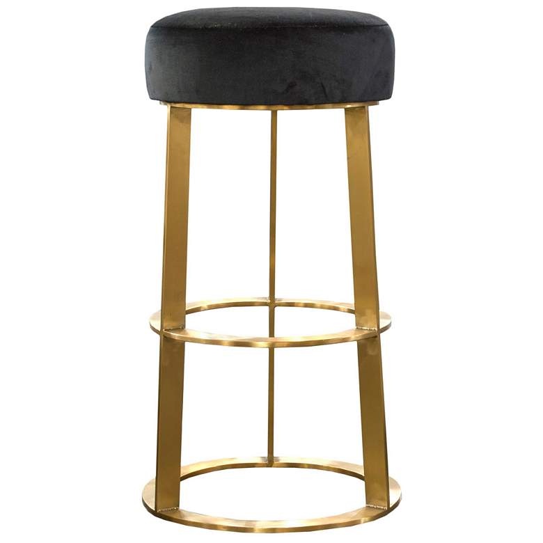 Image 1 Ainsley 30" High Black Velvet and Gold Metal Bar Stool