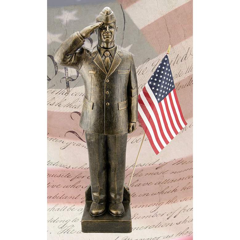 Image 1 Air Force Dress Uniform 30"H Bronze Outdoor Statue with Flag