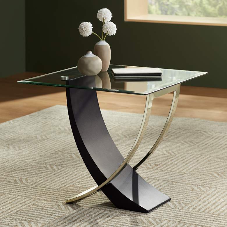 Image 1 Airfoil 24 inch Wide Black and Brushed Gold Glass End Table