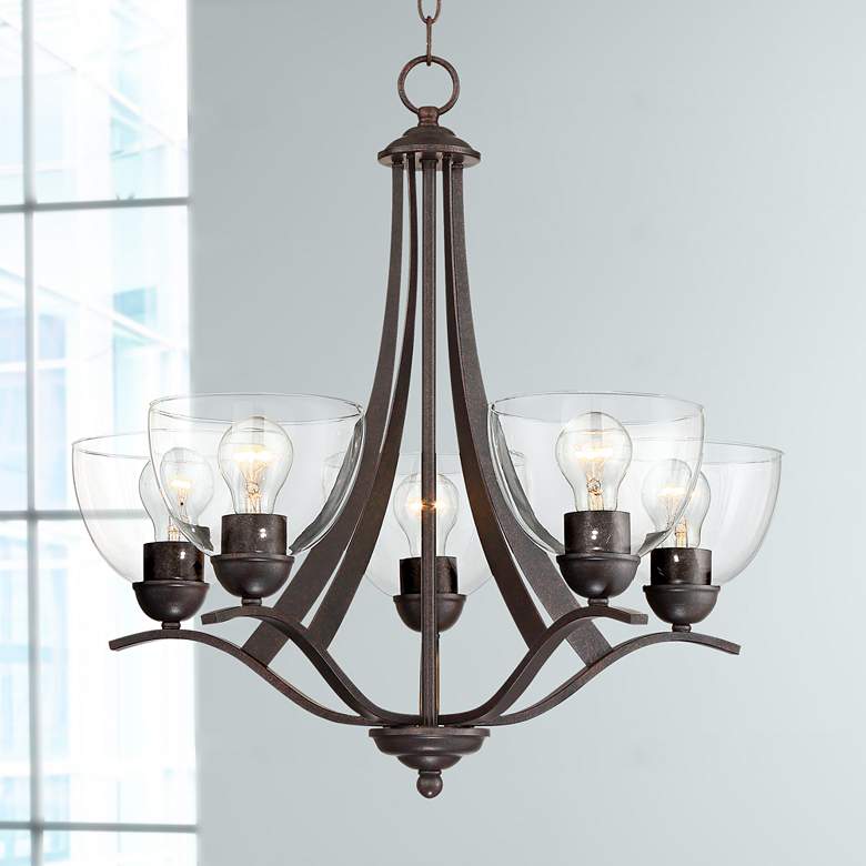 Image 1 Airington 21 1/2 inchW Bronze and Clear Glass 5-Light Chandelier