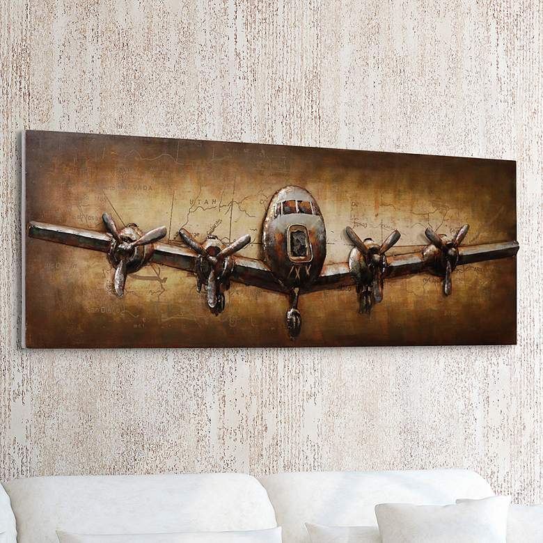 Image 1 Airplane 72" Wide Mixed Media Metal Dimensional Wall Art
