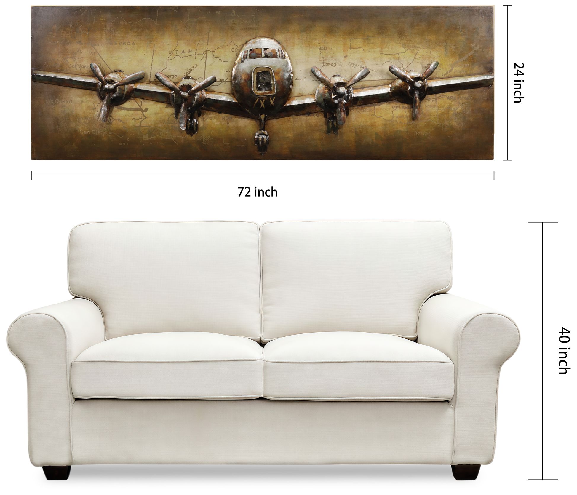 Airplane 72" Wide Mixed Media Metal Dimensional Wall Art