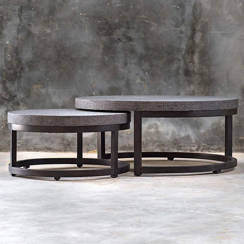 Image 1 Aiyara 43"W Black and Taupe Nesting Coffee Tables Set of 2