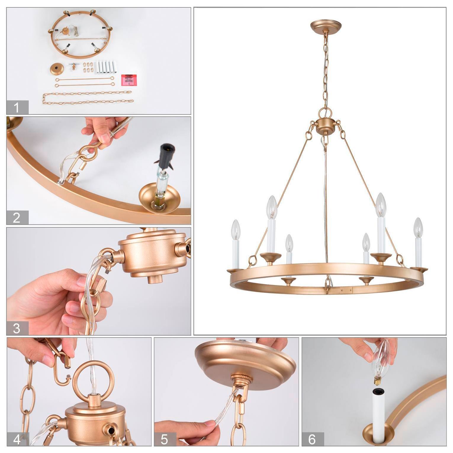 Image 6 Ajoly 26.4"W 6-Light Metal Wheel Candle Chandelier more views