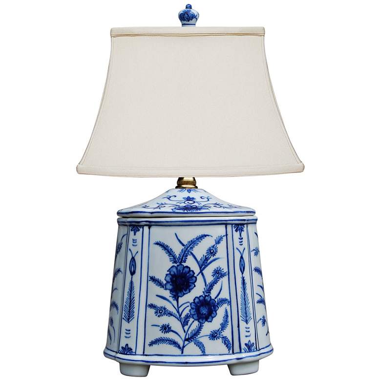 Akeno 14&quot; High Blue and White Porcelain Tea Jar Table Lamp