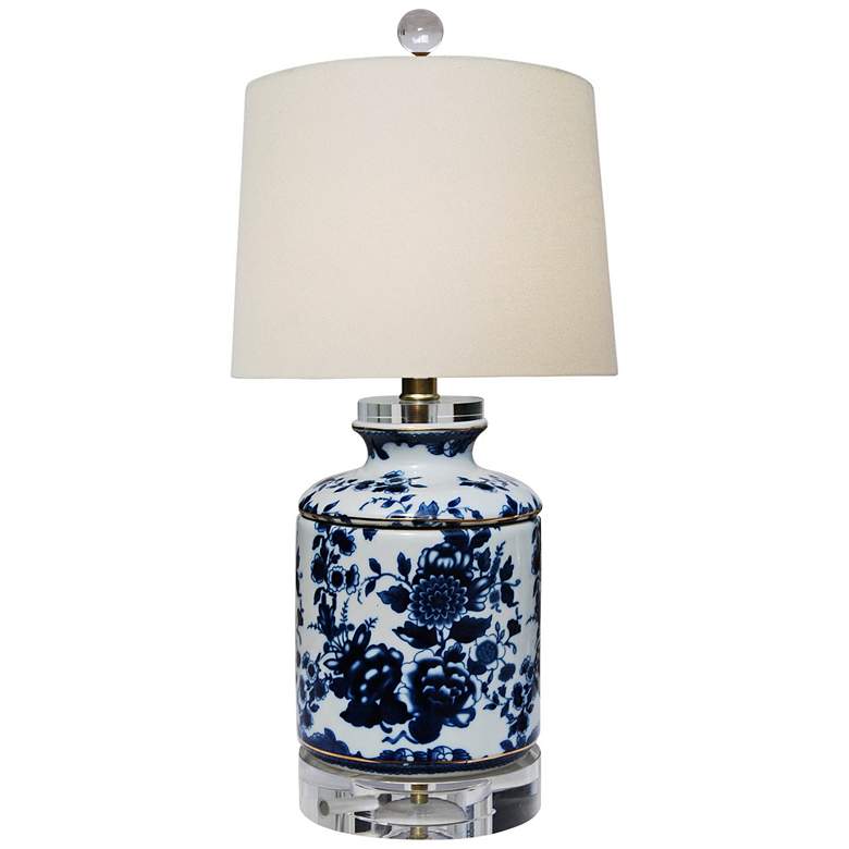 Image 1 Akeno 17" High Blue and White Jar Table Lamp with Crystal Accents