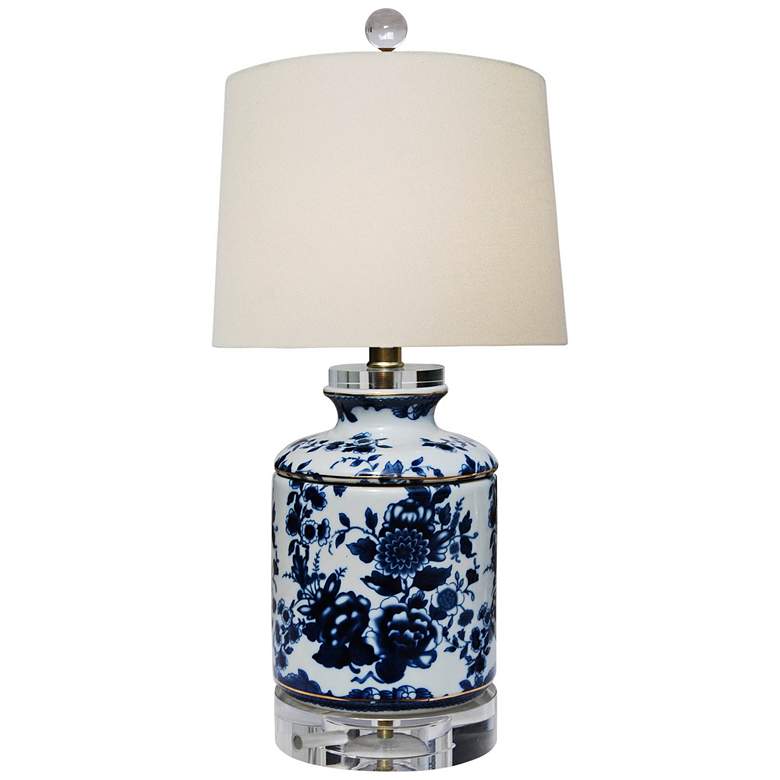 Image 1 Akeno 17"H Blue and White Jar Table Lamp w/ Crystal Accents
