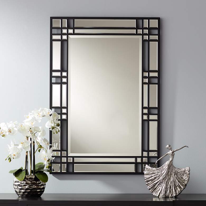 Image 1 Akeno Black Lattice 28 inch x 40 inch Rectangular Wall Mirror