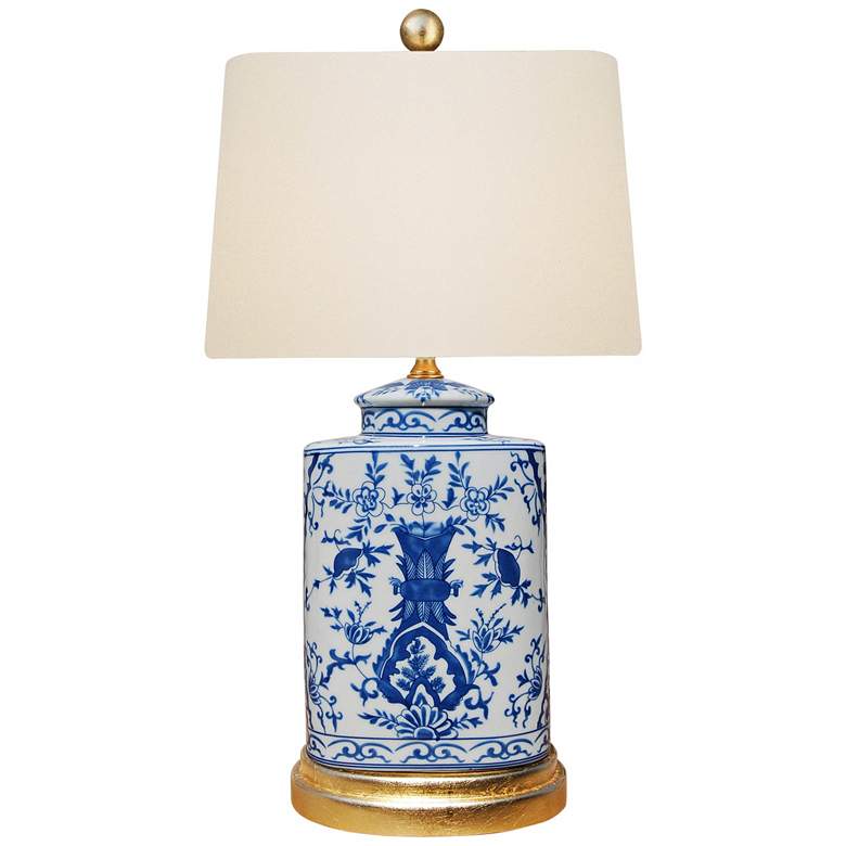 Image 1 Akeno Blue and White Porcelain Oval Jar Accent Table Lamp