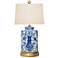 Akeno Blue and White Porcelain Oval Jar Accent Table Lamp