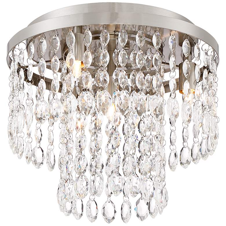 Image 1 Akiko 12 inch Wide Brushed Nickel and Crystal Ceiling Light