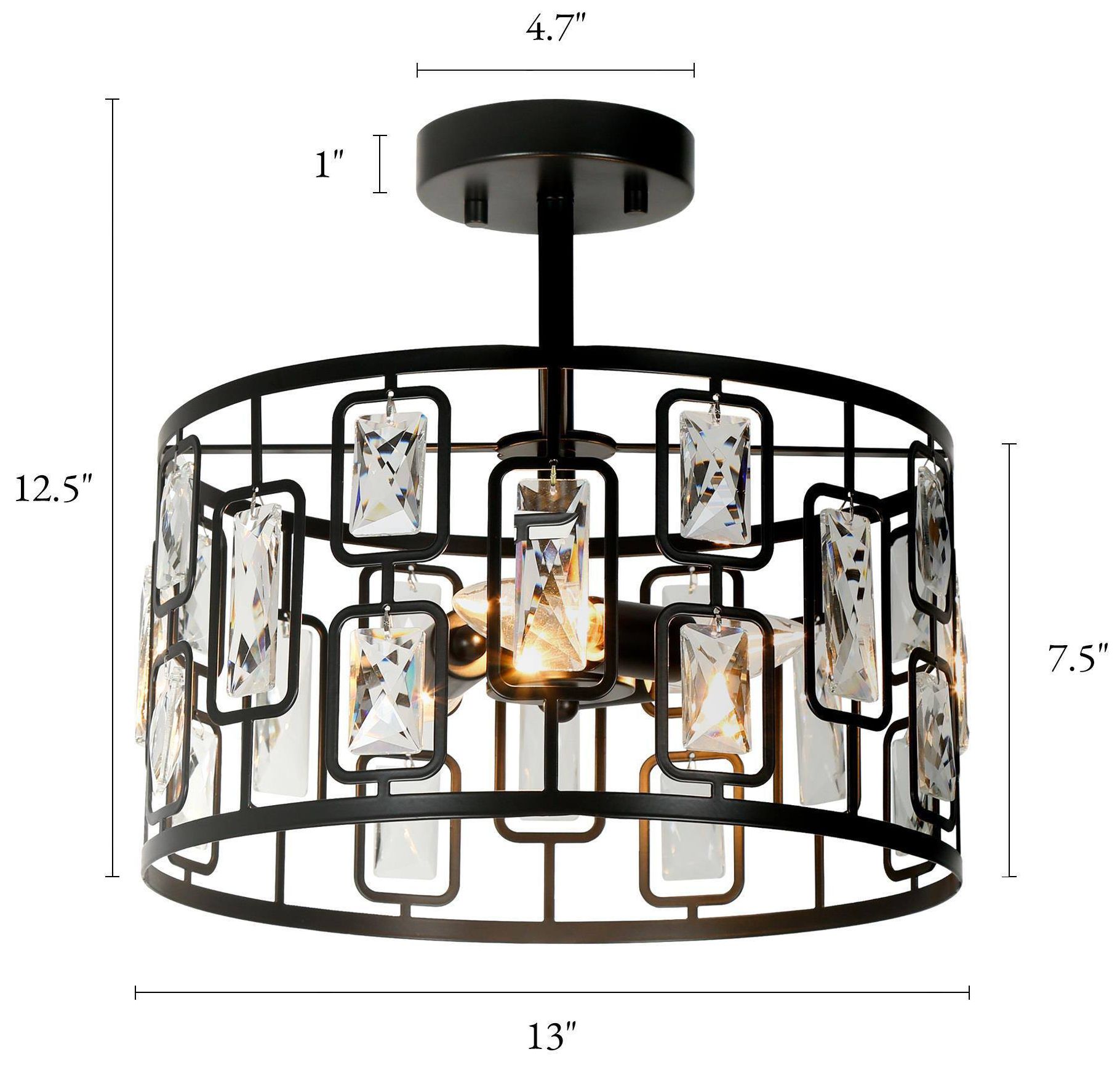 Image 2 Akinaeet 3-Light Black Crystal Drum Ceiling Lights - Made to Order more views