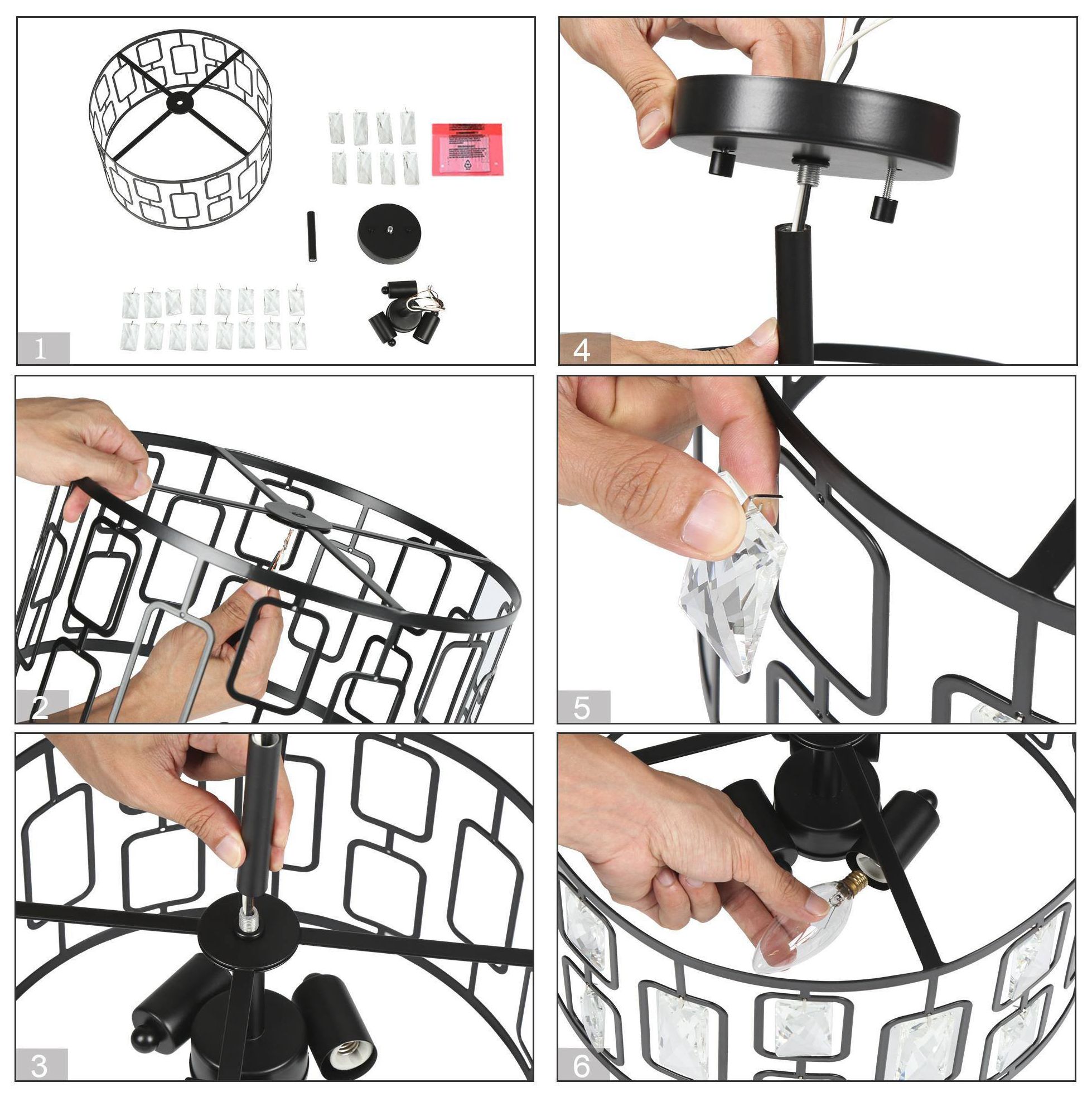 Akinaeet 3-Light Black Crystal Drum Ceiling Lights - Made to Order