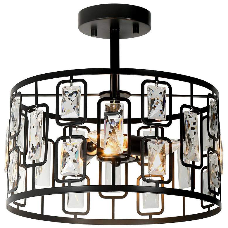 Image 1 Akinaeet 3-Light Black Crystal Drum Ceiling Lights