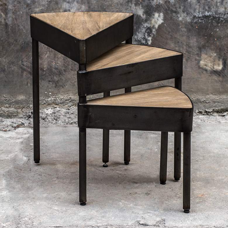 Image 1 Akito 19 1/2"W Aged Steel and Natural Swivel Nesting Table