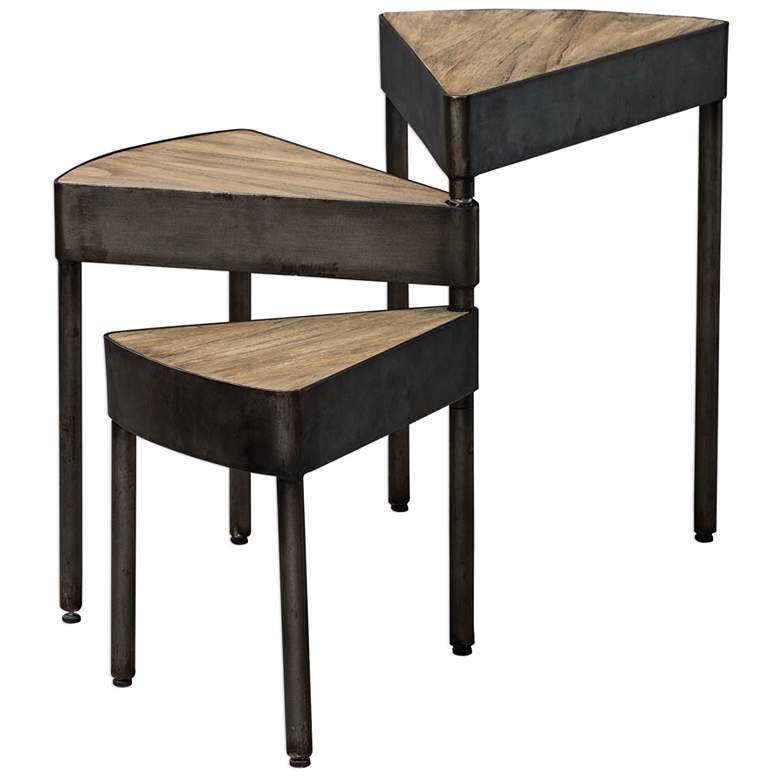 Akito 19 1/2&quot;W Aged Steel and Natural Swivel Nesting Table more views